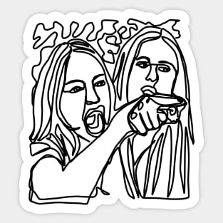 Half Woman Yelling at Cat Memes Black Line Doodle Sticker